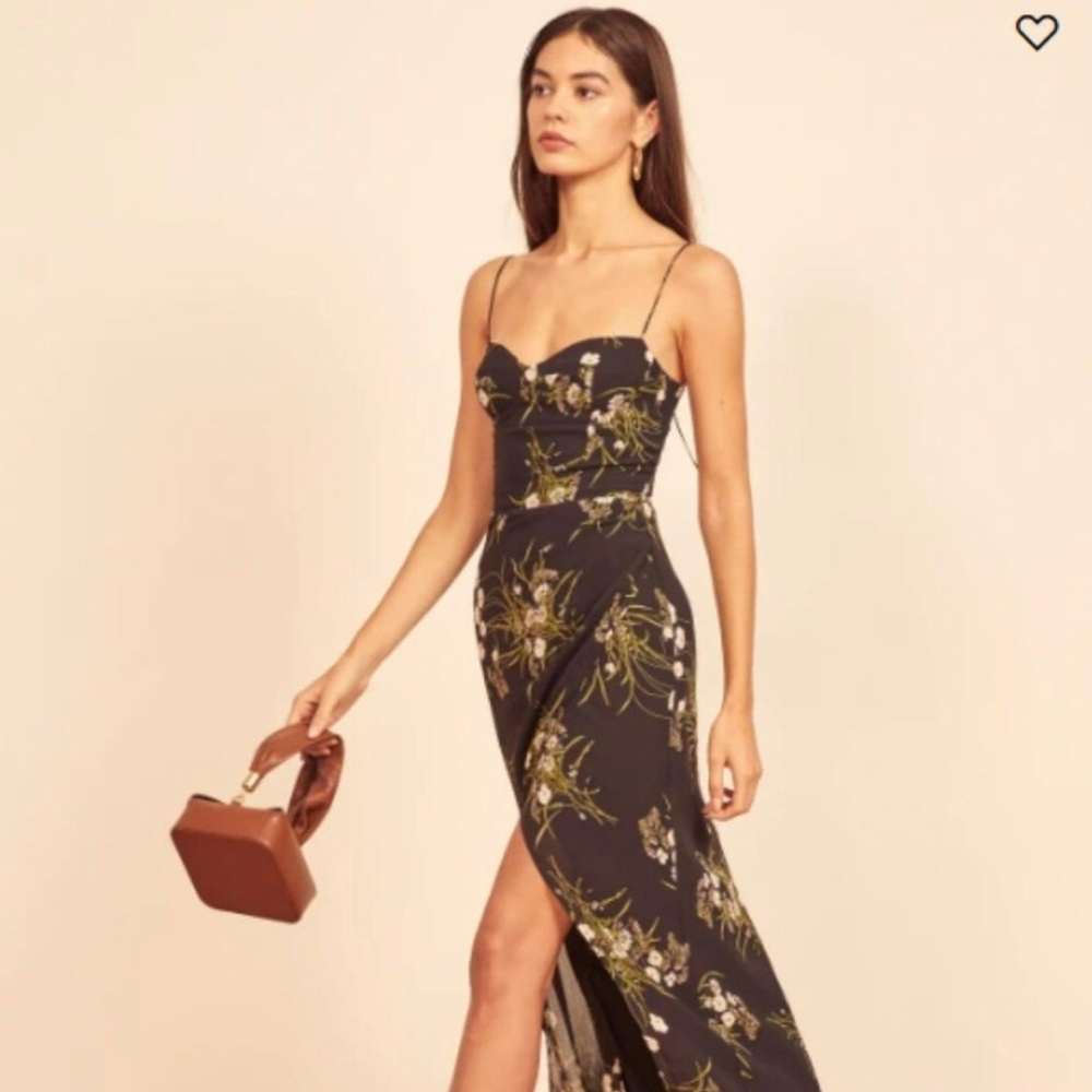 Reformation Kourtney Dress Black Floral Size 4